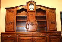 French Antique Burled Walnut Louis XV Buffet Cabinet With Grand Father Clock