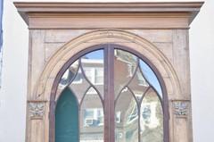 Antique Italian Renaissance 109″ Tall Carved Wood Gothic Cupboard Hutch Cabinet