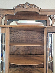 Antique Victorian Art Nouveau triple Curved glass Oak China curio cabinet