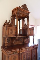 Antique Gothic Renaissance Revival Craved Dragon Buffet Cabinet Cupboard Hutch