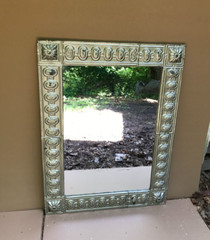 Decorative Medallion Tin Ceiling 36″ x 47″ Silver Metal Wall Mirror Old 1052-23B