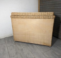 Vintage Boho Chic Coastal Wicker Rattan Drop Front Record Storage Cabinet Table