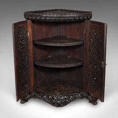 Antique Veranda Gin Cabinet, Ceylon, Teak, Corner Cupboard, Victorian, C.1880