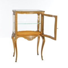 Antique Louis XV Style Giltwood Vitrine with Hand Painted Floral C1910