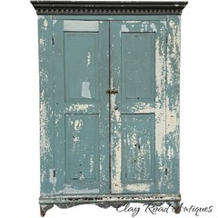 antique Blue Painted Cupboard Dental Molding Dovetailed Farm House 1820