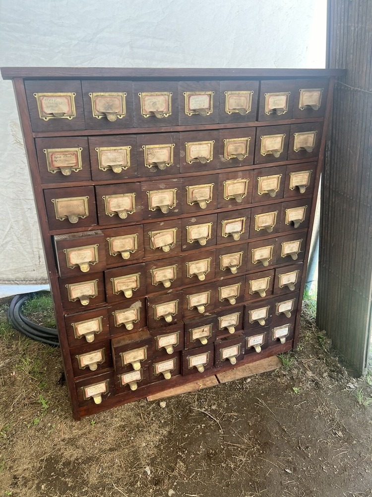 vintage antique apothecary cabinet hardware store part storage 43” h x 39” x 12”
