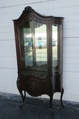 French Early 1900s Tall Heavy Carved China Closet Display Cabinet Cupboard 3538