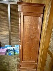 Antique Carved Wood Display Cabinet Glass Door Key Floral Bird Carvings