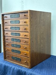 Antique oak general store collectors cabinet 8 drawer table top 1800s country