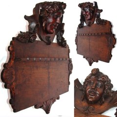 Antique Victorian 30″ Carved Wall Panel, Long Stem Pipe Display Rack, Figural