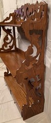 Antique Oak Pierce Cut Three-tier Shelf with drawers