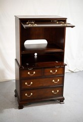 Vintage Chippendale Style Flip Top Media or Storage Unit with Faux Drawers