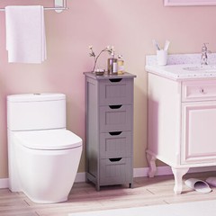 Free Standing Bathroom Storage Cabinet 4 Drawers Organizer Side Organizer Gray