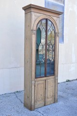 Antique Italian Renaissance 109″ Tall Carved Wood Gothic Cupboard Hutch Cabinet