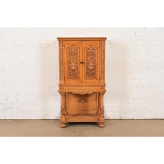 Antique Renaissance Revival Carved Oak Cupboard or Bar Cabinet, Circa 1920s