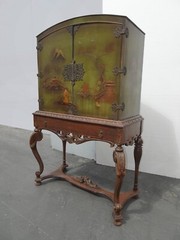Antique Oriental Asian Chinoiserie Green Display Cabinet Stand w Cabriole Legs