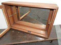 Antique Wall Mount Storage Cabinet w Two Shelves & Mirrored Back
