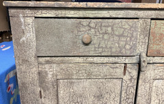 Primitive Jelly Cabinet / Cupboard 44″ x 47.5″ Original Grey/Green Paint