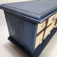Vintage Blue & Cream Table Top Wooden 8-Drawer Spice Apothecary Chest Cabinet