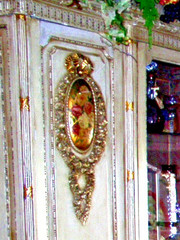 Antique French Louis XVI Painted 3-Section Cabinet Hutch Carved Floral Cameos