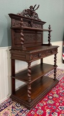 Antique French Buffet Server Sideboard Barley Twist Dark Oak Drawers 4 Tier 19C