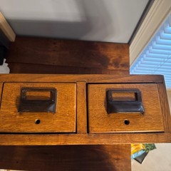 Vtg Antique Two (2) Drawer Oak Library Card Catalog Index File Cabinet Wood Box