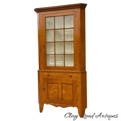 Antique Farm house Paint decorated folk corner cupboard PA 1850s country clean