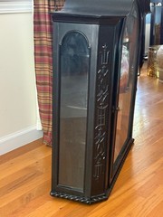 Antique Asian Chinese Oriental Curio Cabinet 4 Shelves Glass Door 33″H 30″W