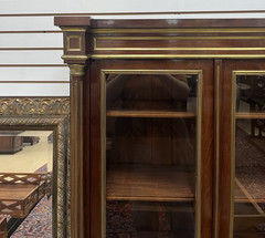 ANTIQUE FRENCH LOUIS XVI MAHOGANY VITRINE CURIO BOOKCASE CABINET 63.5” High
