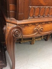Vintage 1930’s Art Deco Burled Walnut Inlayed and Carved China Cabinet