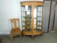 Rare 2 Door Antique Quartersawn Oak Bow Curve Glass China Cabinet Lion Feet