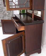 Antique Mahogany Carved Rope Edge Two Part Cupboard Cabinet Server Vitrine MINT