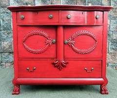 Vintage Victorian Grannie Upscale WOW Red Urban BOHO CHIC Buffet Mirror Dresser