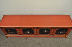 Vintage Jasper Oriental Chinoiserie Red Display China Cabinet Curio Credenza