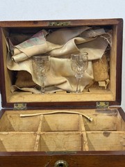 Antique Federal regency liquor box tantalus mahogany inlaid fan gilt bottles