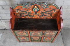 Antique Tibetan Elm Pegam Apothecary Bookcase Chest Altar Cabinet Bench Seat 43