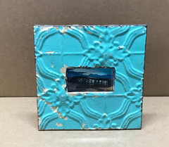 VTG Shabby Photo 3×5 Tin Ceiling Metal Teal Blue Picture Frame Old 674-26B