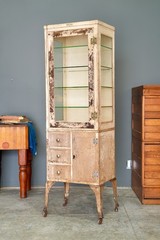 Antique Medical Cabinet Apothecary Glass Display Case Medicine Industrial VTG