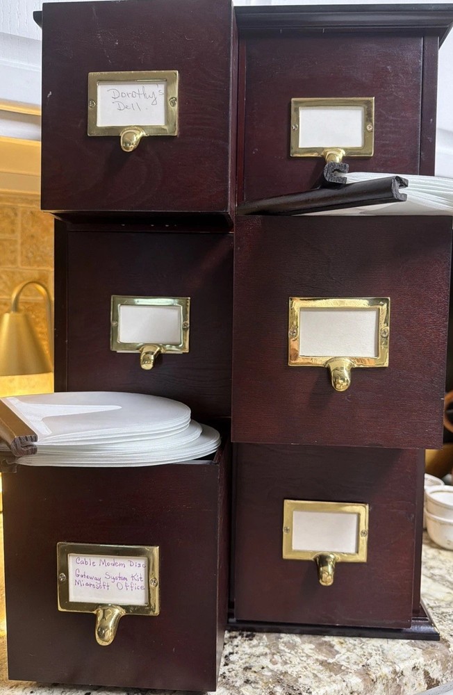 Vintage Card Catalog Cabinet 6 Drawer Wood Apothecary Storage W/original Sleeves