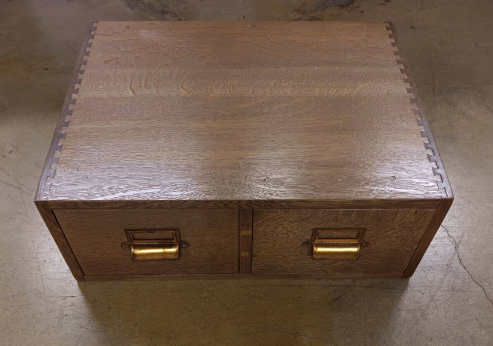Antique Quarter Sawn Oak 2 Drawer Dovetail Card File Cabinet-5 x 9 Index Card
