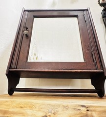 Antique Wall Mounted Wood Locking Medicine Cabinet Mirror Door Towel Rack Shelf