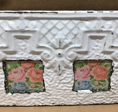 VTG Triple 4″ Sq. 9×23 Photo Tin Ceiling Metal White Picture Frame Old 391-26B