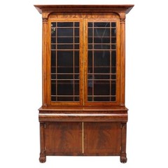 Classical American Empire Step Back Cupboard With Mullioned Doors c1840