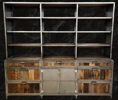 Industrial Credenza w/ Hutch Reclaimed Wood Welded High End Brutalist 96″ TALL!