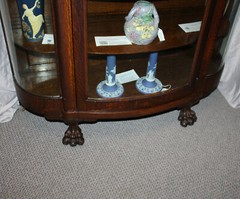 Antique Oak Curved Glass China Cabinet – Large Carved Claw Feet