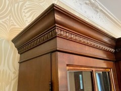 Vintage Two-Piece Hickory Chair Mahogany Breakfront China Cabinet