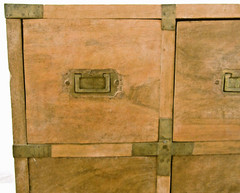 Antique Japanese Four Drawer Heavy Wooden Cabinet with Metal Detail