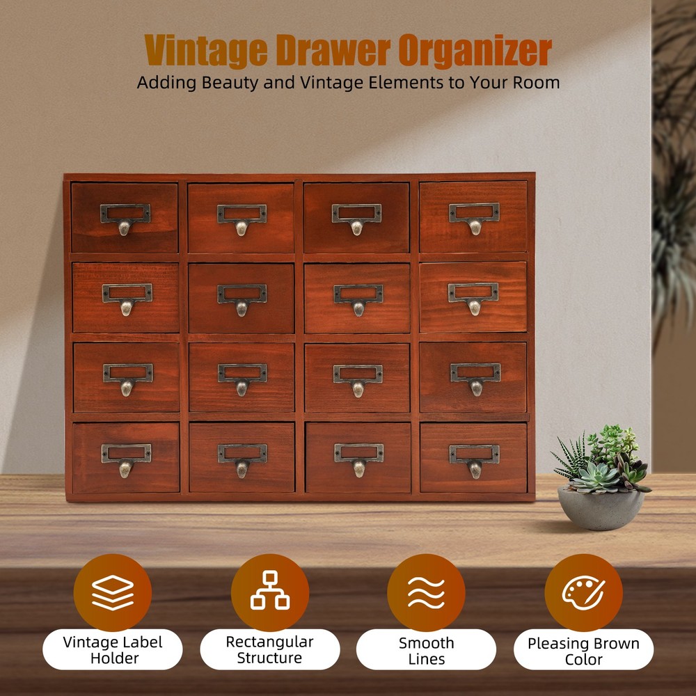 Vintage 16 Drawer organizer Tabletop Cabinet 50*10*35cm Apothecary Storage Box