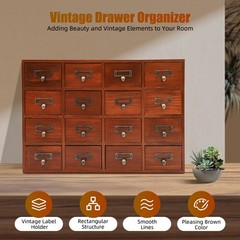 Vintage Tabletop Library Card Catalog Cabinet Apothecary Storage Box 16 Drawers