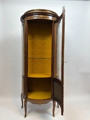 Antique French Louis XV Style Vitrine, Curved Glass Display Cabinet Hand Painted